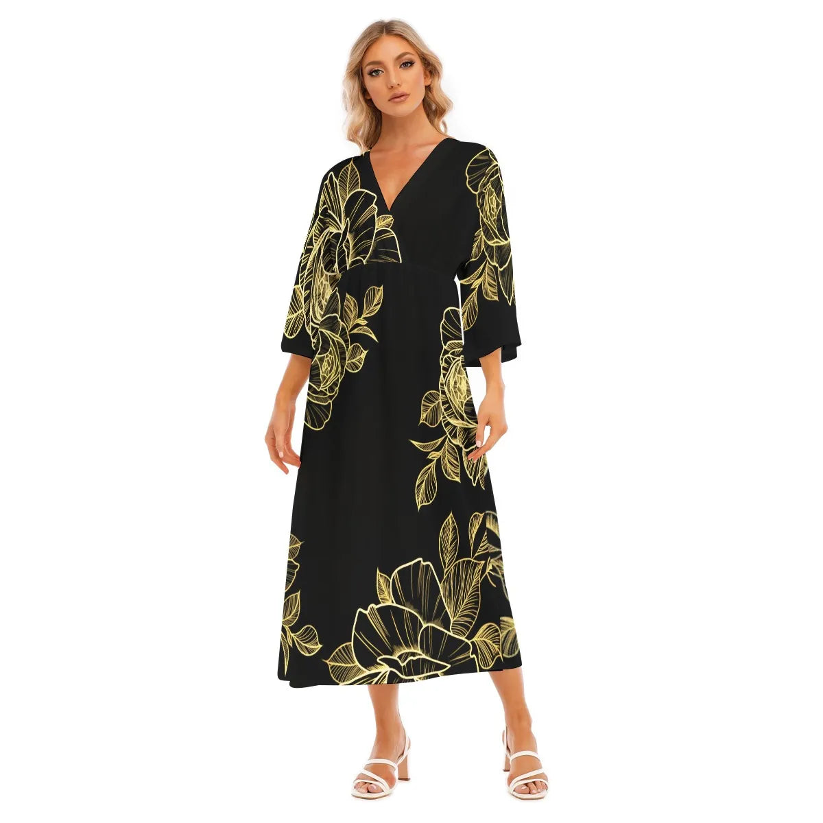 Women's Mid-Sleeve Long Dress - Front View