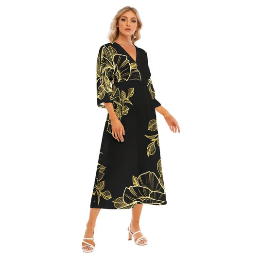 Women's Mid-Sleeve Long Dress - Front Right View