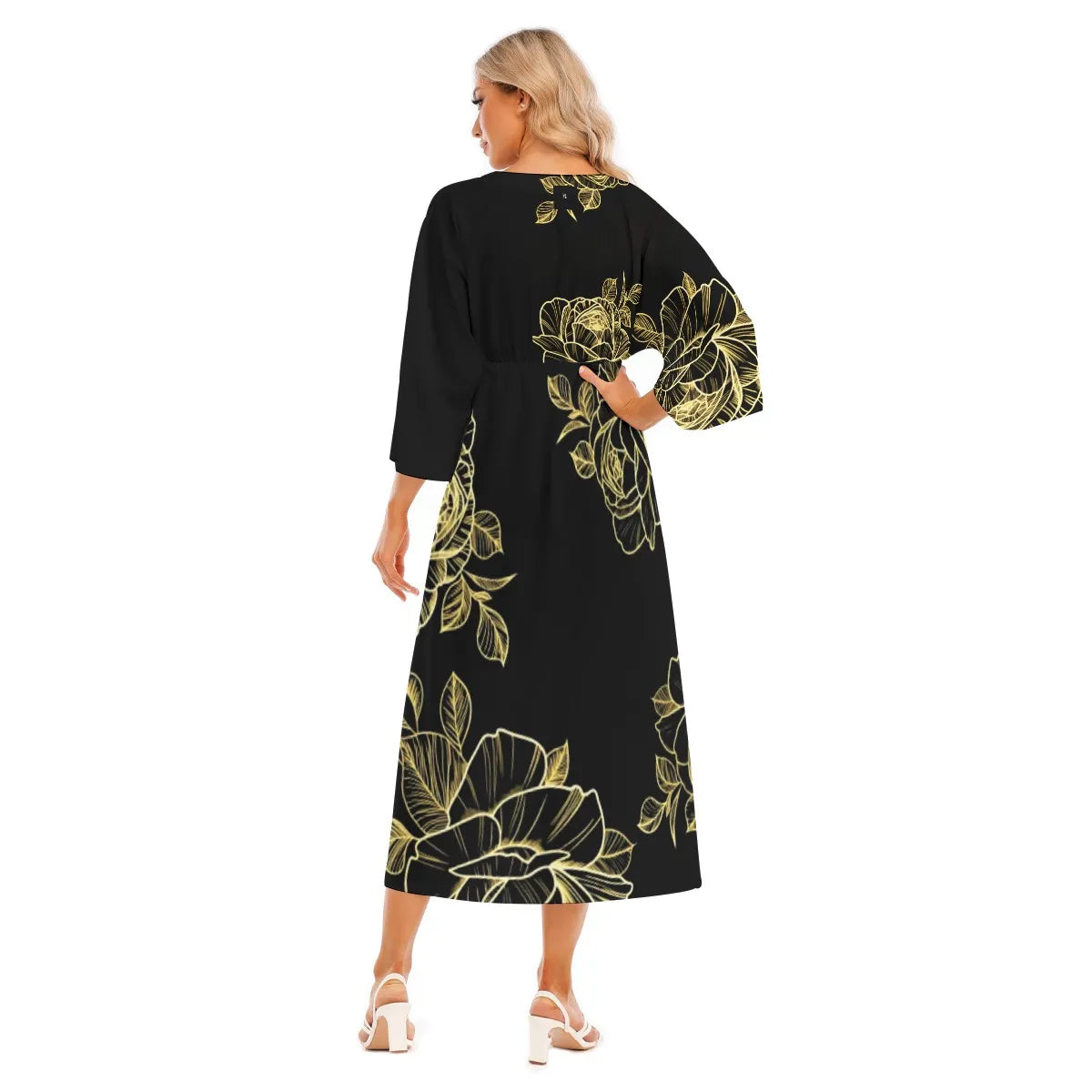 Women's Mid-Sleeve Long Dress - Back View