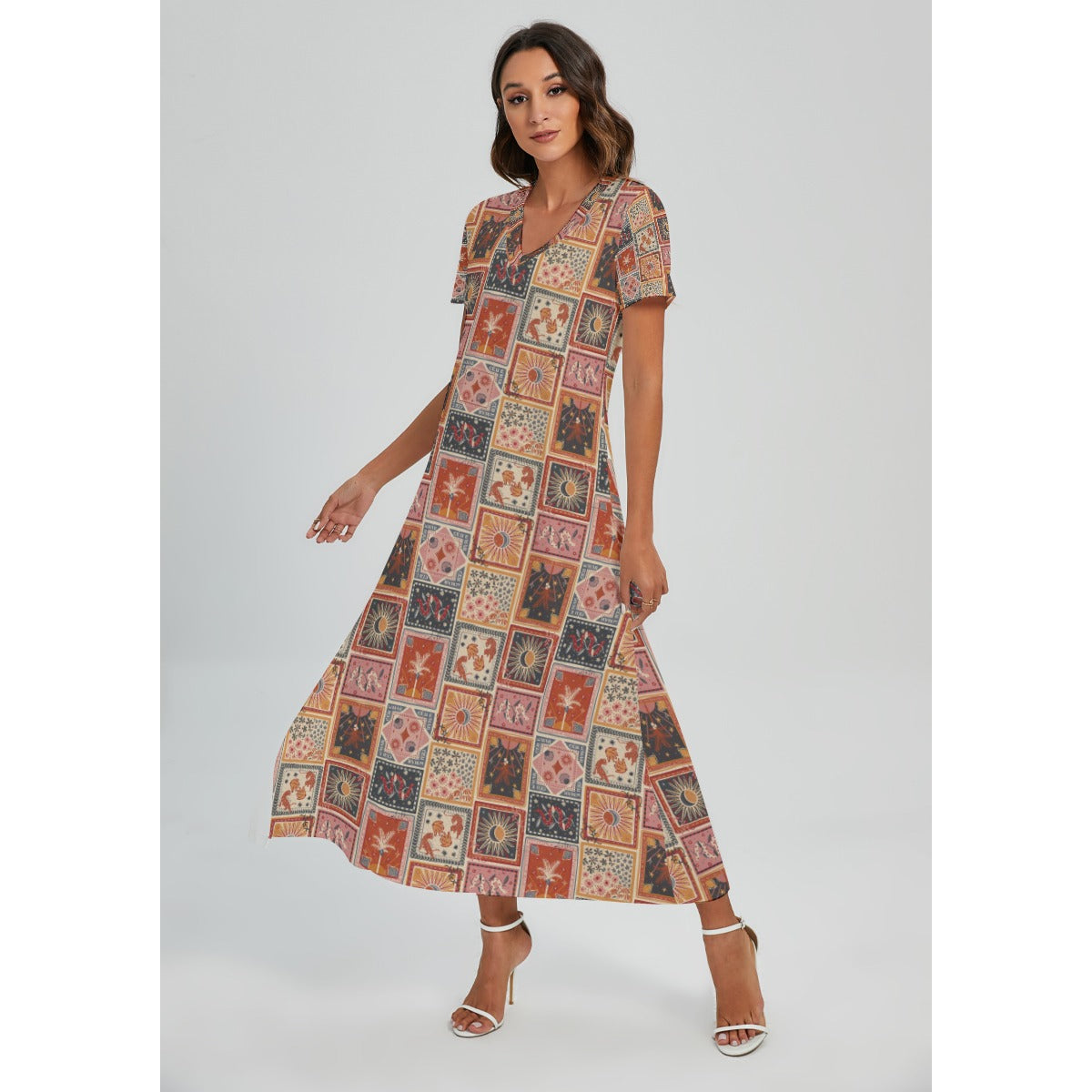 All-Over Print Women's V-neck Dress With Side Slit