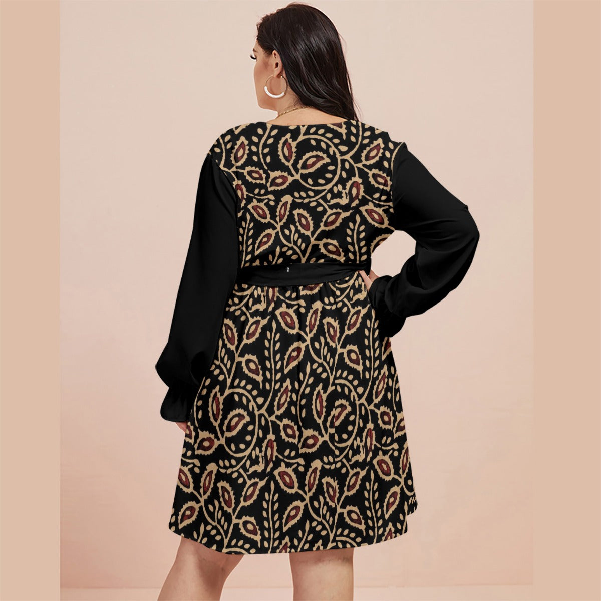 Beautifully Printed Plus Size V-Neck Dress with a Flattering Fit - Back View