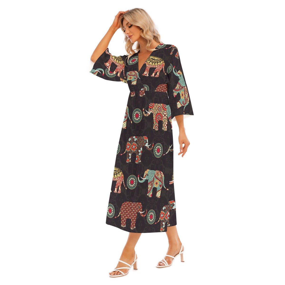 Women's Mid-Sleeve Long Dress - front left side view