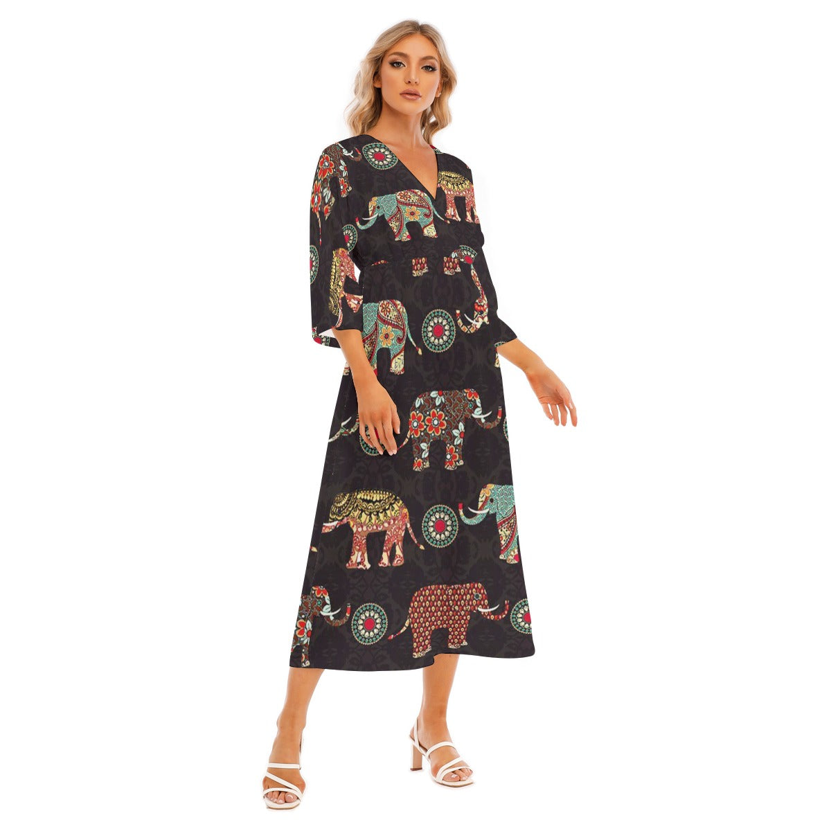 Women's Mid-Sleeve Long Dress - front right side view