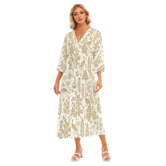 All-Over Print Women's Mid-Sleeve Long Dress