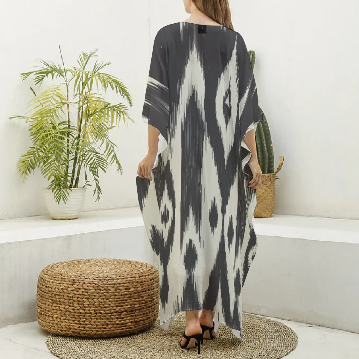 Women's Imitation Silk V-neck Kaftan Robe - Back view