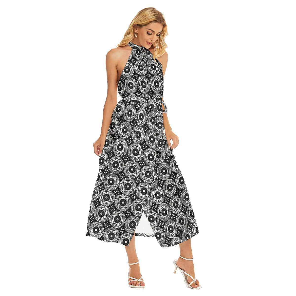 Summer Ready Women's Printed Belted Halter Dress - Front Right View