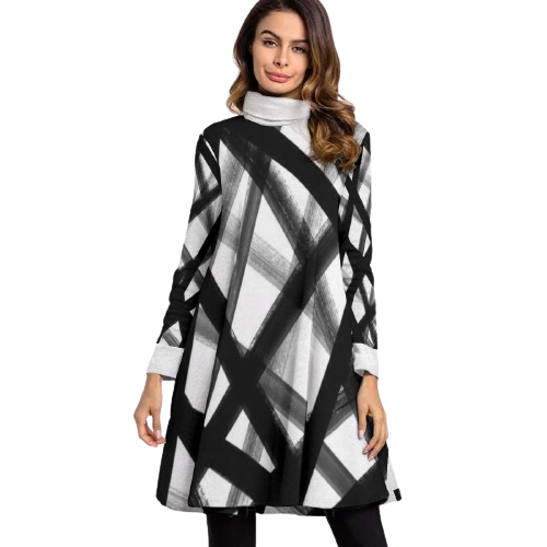 Women's High Neck Dress With Long Sleeve - front view