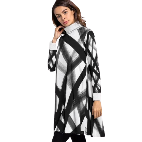 Women's High Neck Dress With Long Sleeve - front left side view