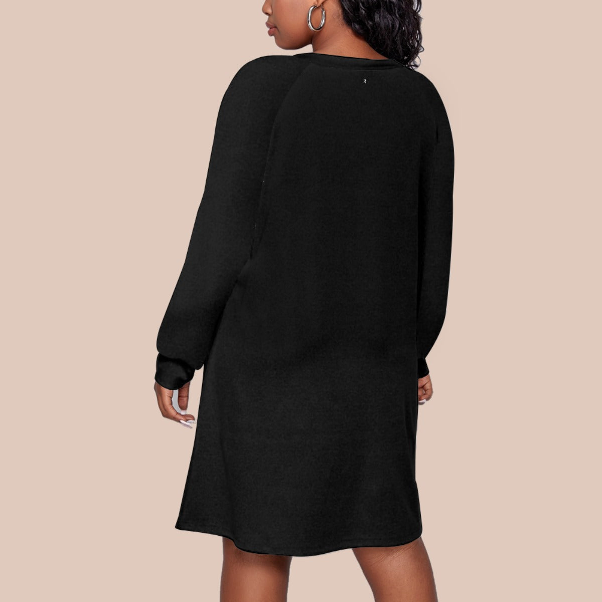 Trendy Plus-Size Women's Dress with Printed Raglan Sleeves - Back View