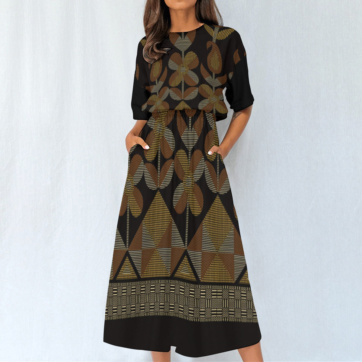 All-Over Print Women's Elastic Waist Dress - Front View 2