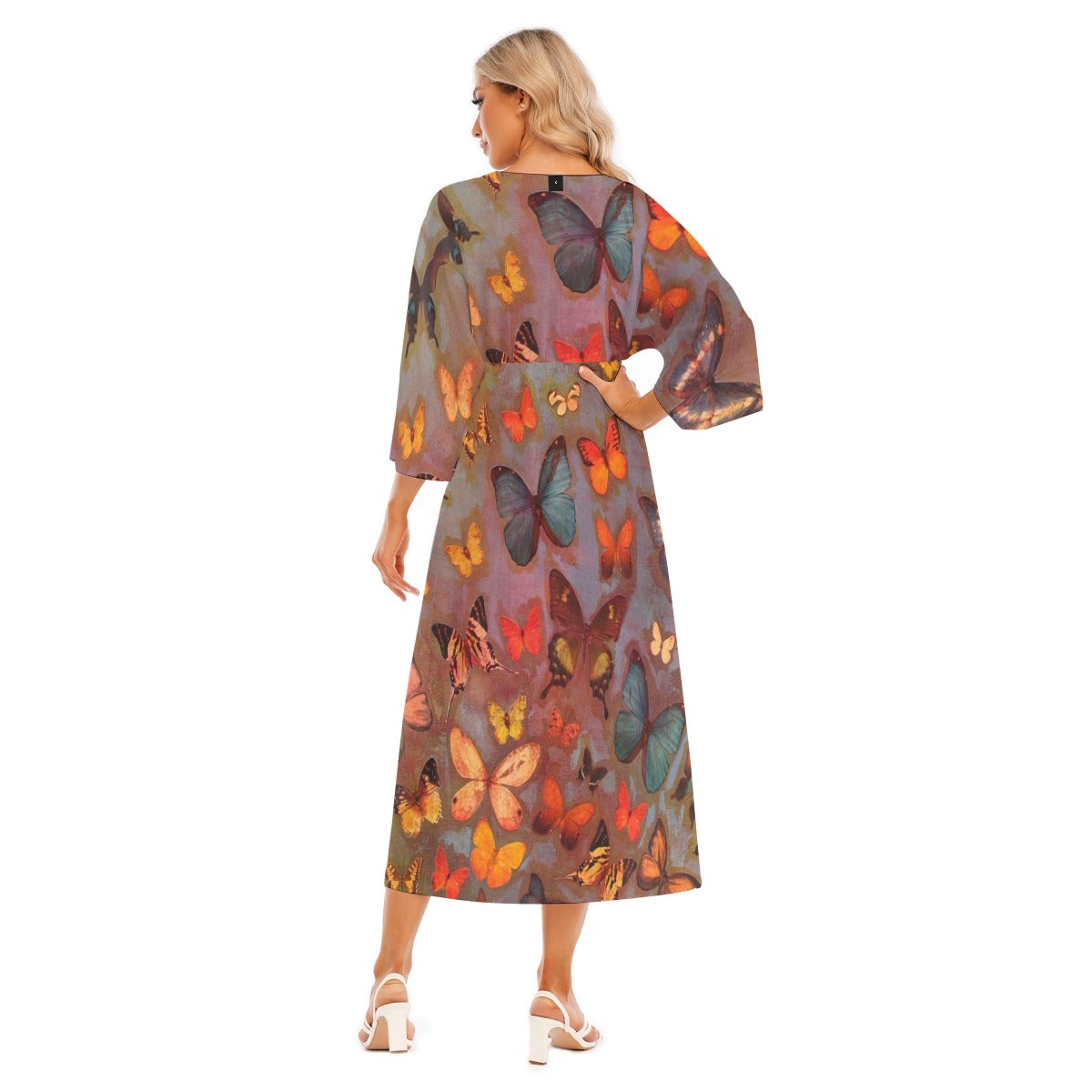 Bold Art Print Mid-Sleeve Dress for Effortless Elegance - Back View