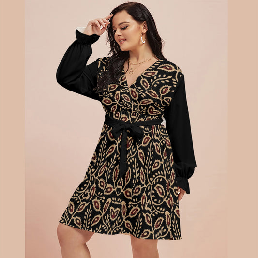 Beautifully Printed Plus Size V-Neck Dress with a Flattering Fit - Front Left View