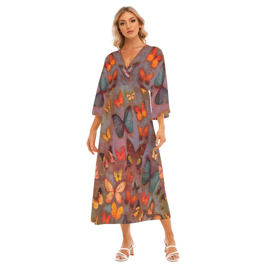 Bold Art Print Mid-Sleeve Dress for Effortless Elegance - Front View 