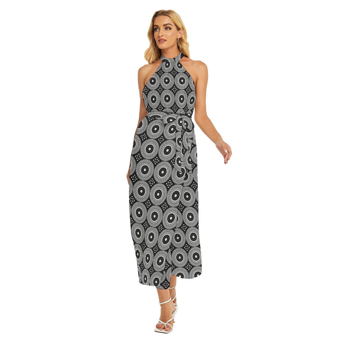 Summer Ready Women's Printed Belted Halter Dress - Front View