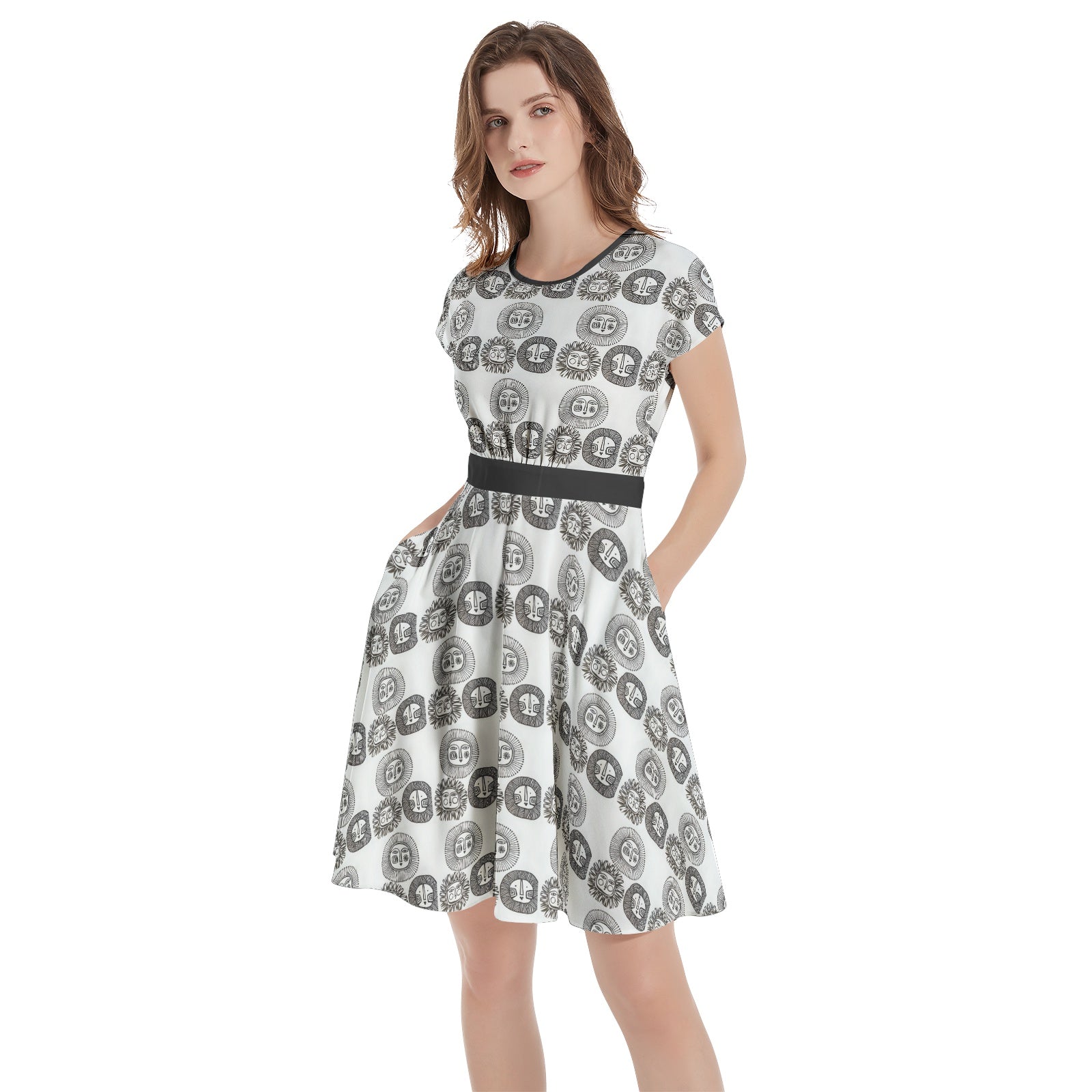 Short Sleeve Casual A-Line Midi Dress - Front view 1