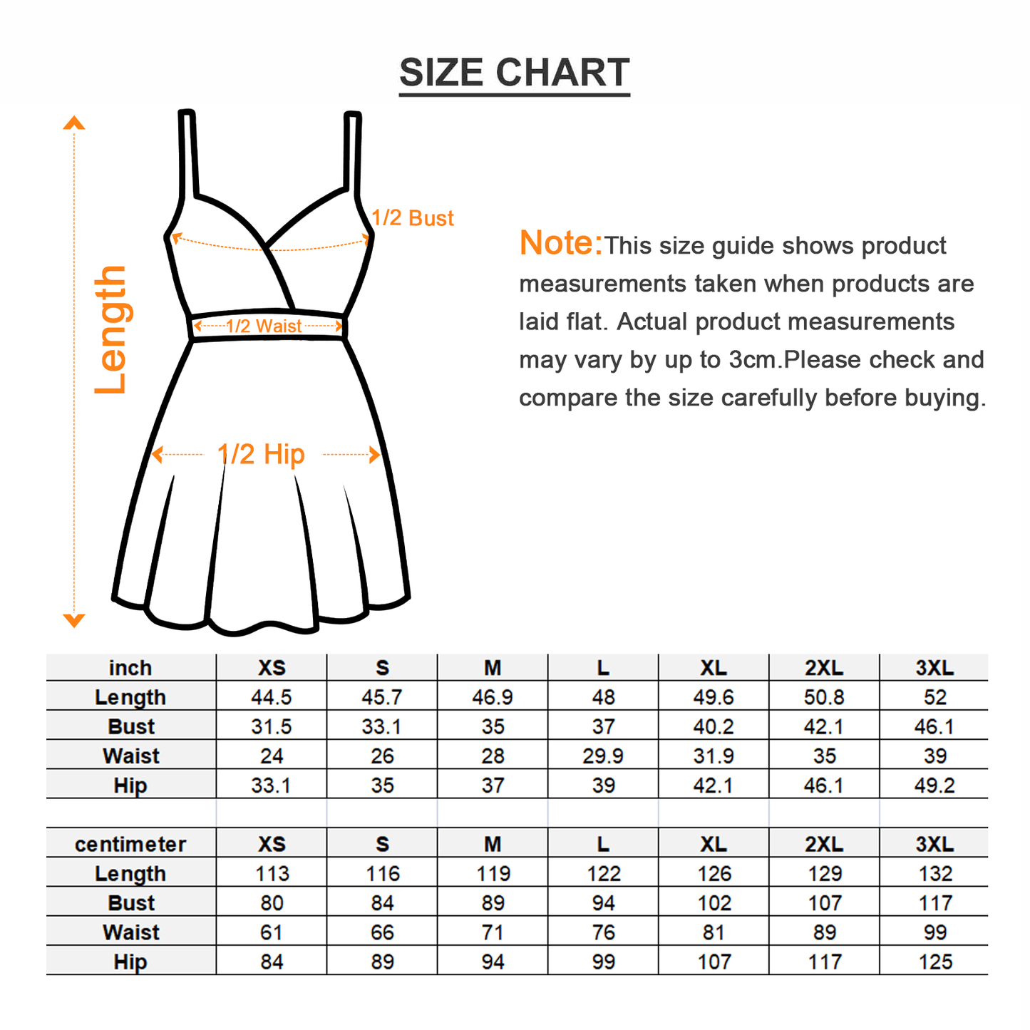 Women's Cami Dress - Size Guide