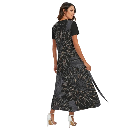 Indian Printed Women's V-neck Dress With Side Slit - Back View