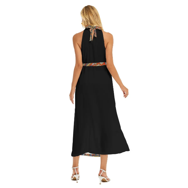 Women's Wrap Hem Belted Halter Dress - Back View