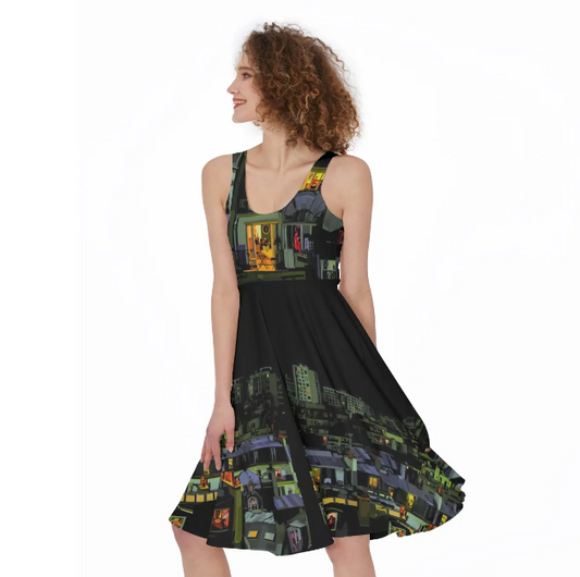 Artistic All-Over Print Sleeveless Dress for Women - Front Left View