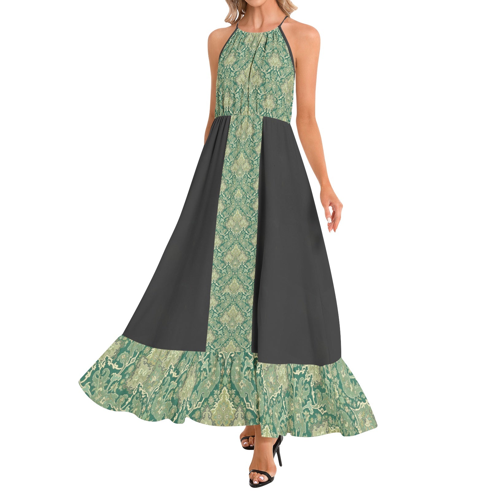 Green Halter Neck Maxi Dress - Front View