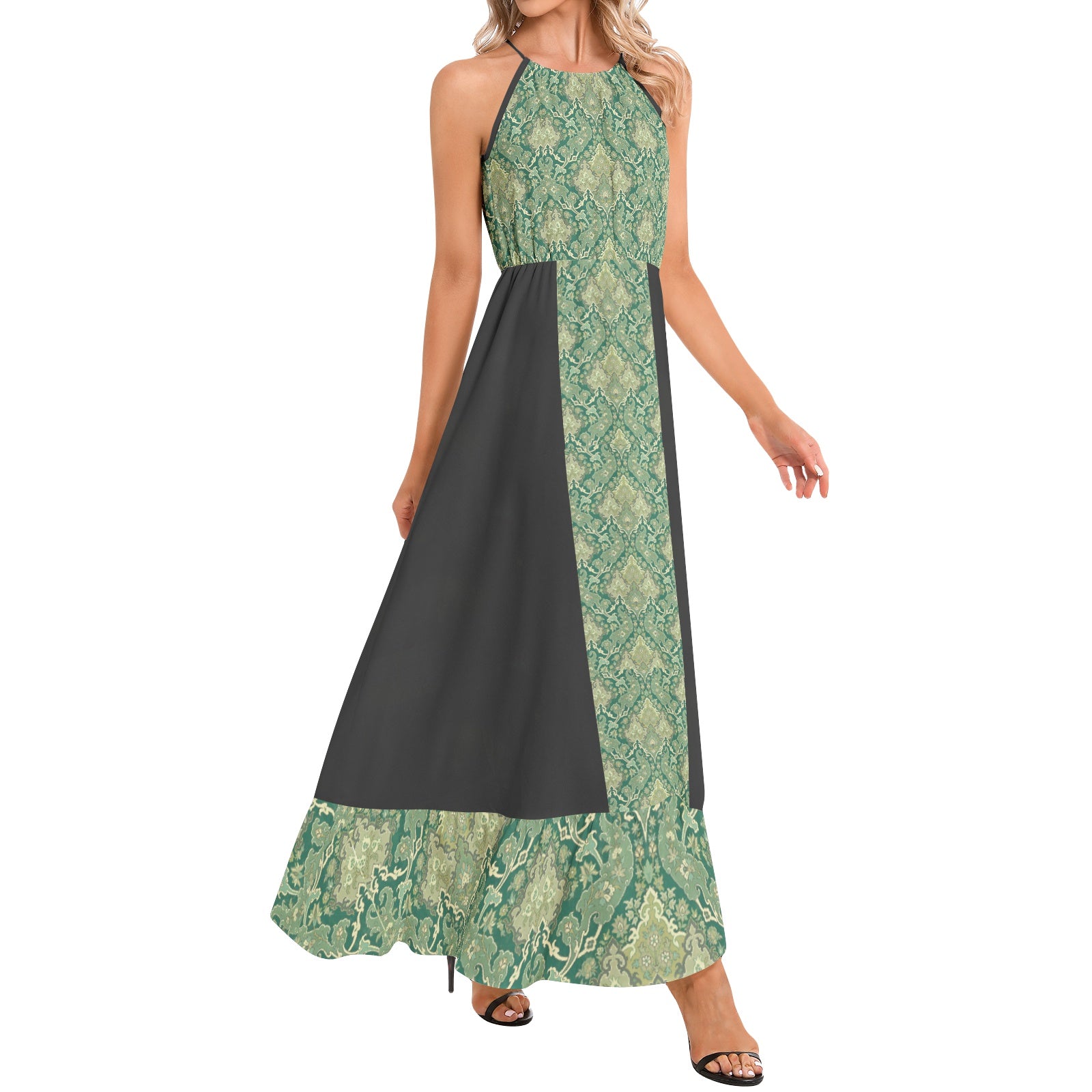 Green Halter Neck Maxi Dress - Front Right Side View