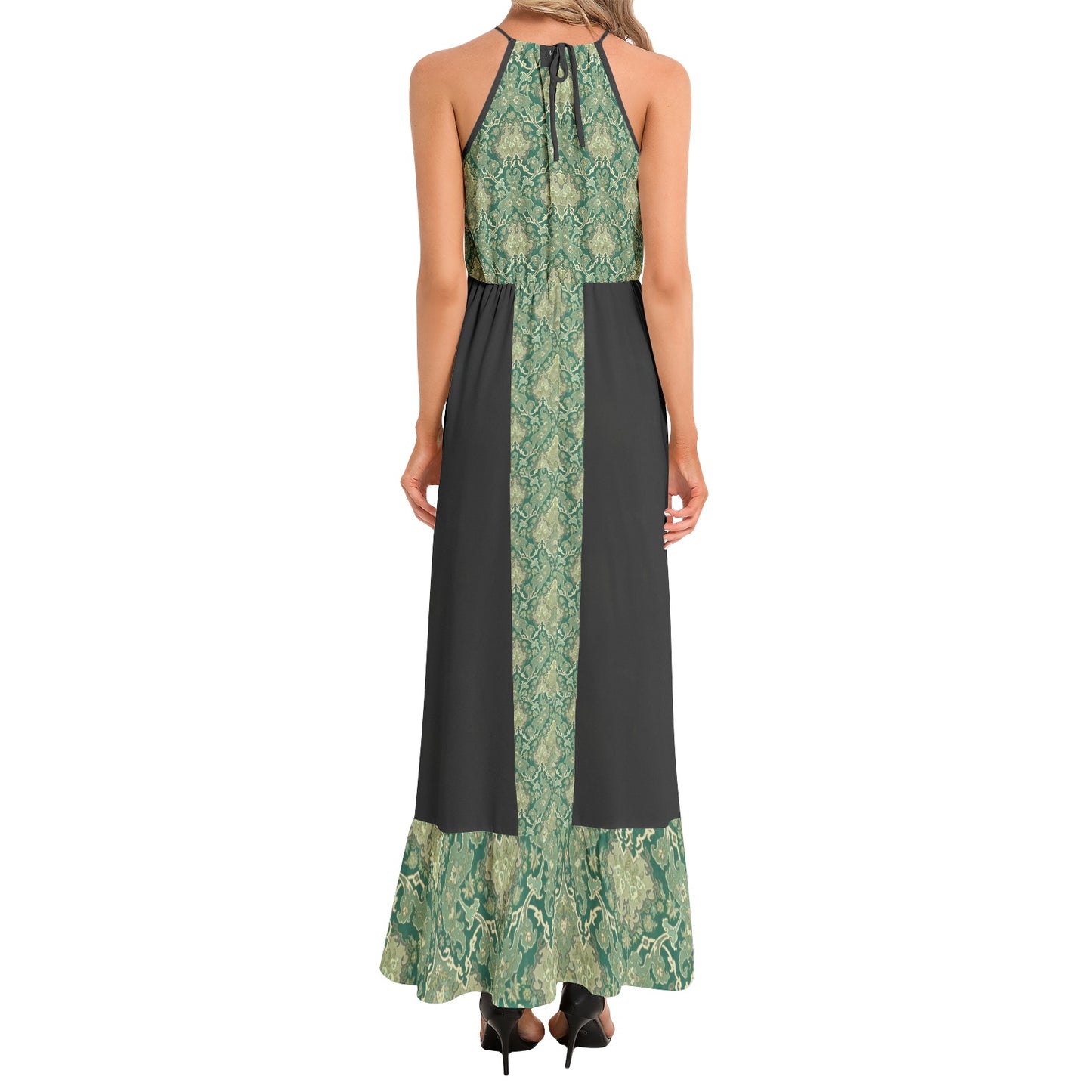 Green Halter Neck Maxi Dress - Back View