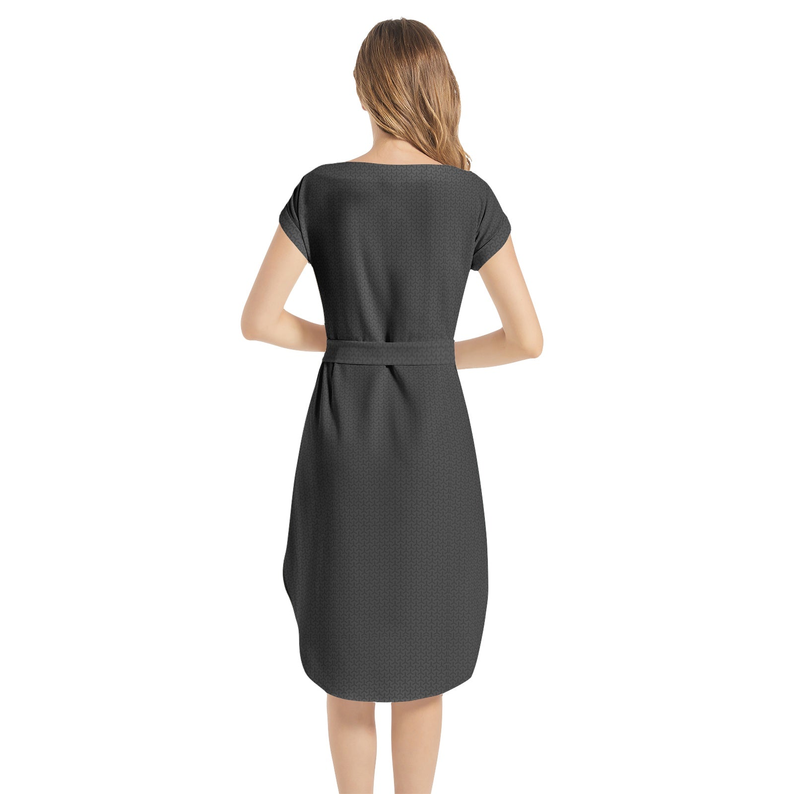 Notched Neck Belted Dress - Back View 1