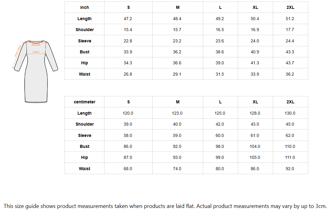 Women's Hip Dress - Size Guide