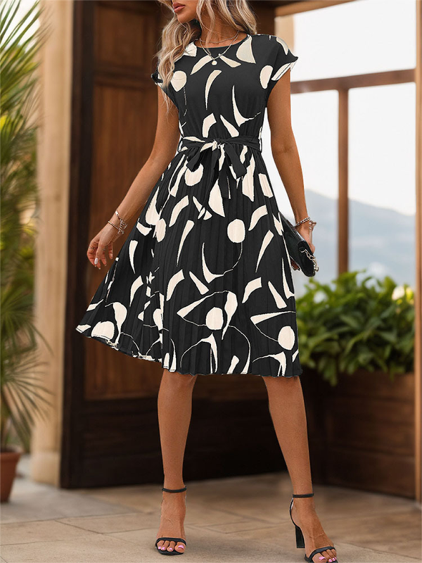 Ladies new geometric pattern print pleated dress - Front View 7