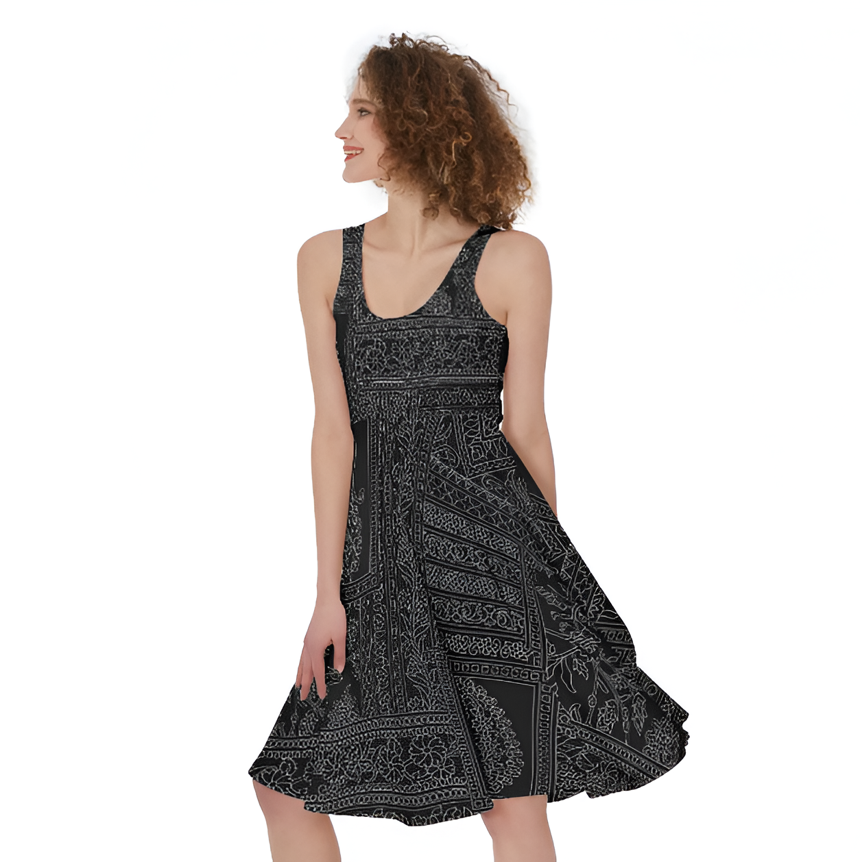 Women's Sleeveless Dress with Indian Print - Left Side View