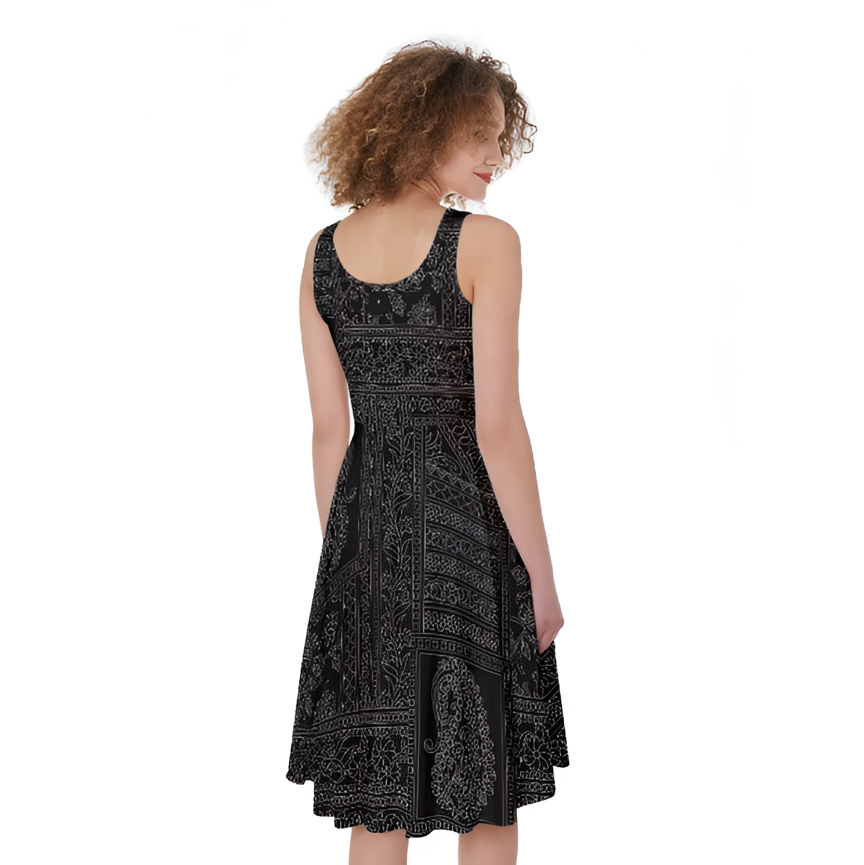 Women's Sleeveless Dress with Indian Print - Back View