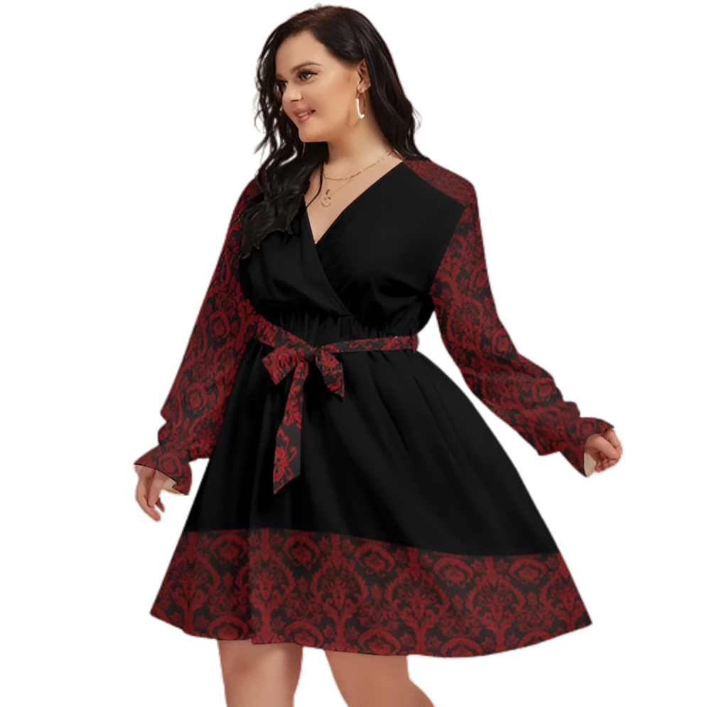 Women's V-neck Dress With Waistband (Plus Size) - Frnt left view