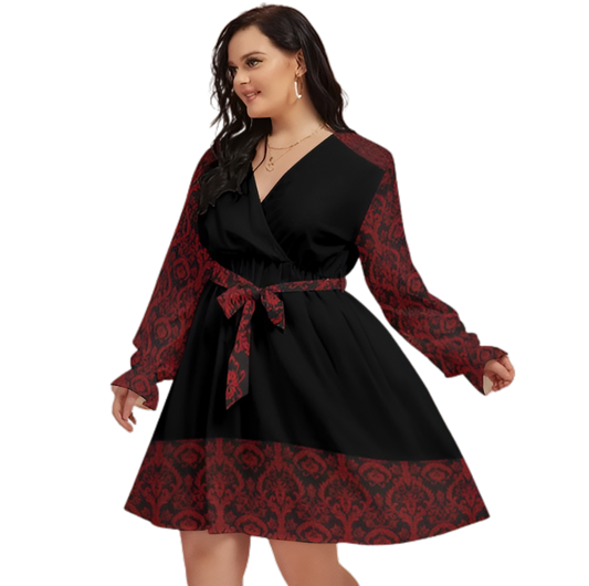 Women's V-neck Dress With Waistband (Plus Size) - Frnt left view